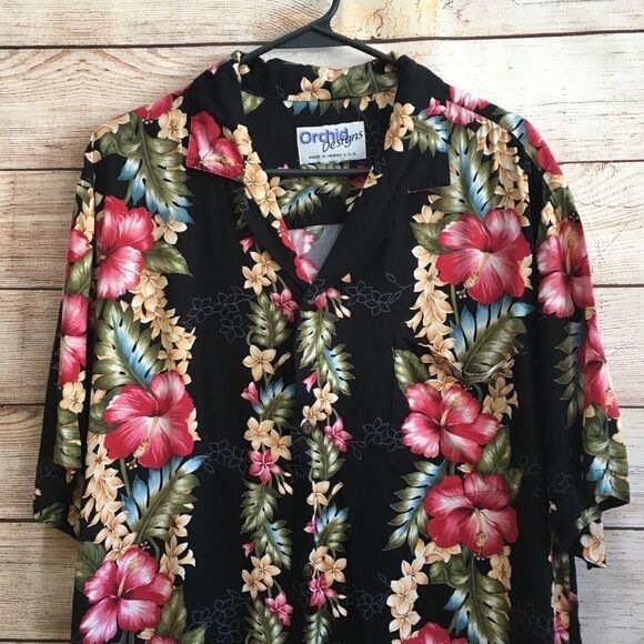 VINTAGE ORCHID DESIGNS HAWAIIAN SHIRT IN BLACK FLORAL‎ - Picture 6 of 6